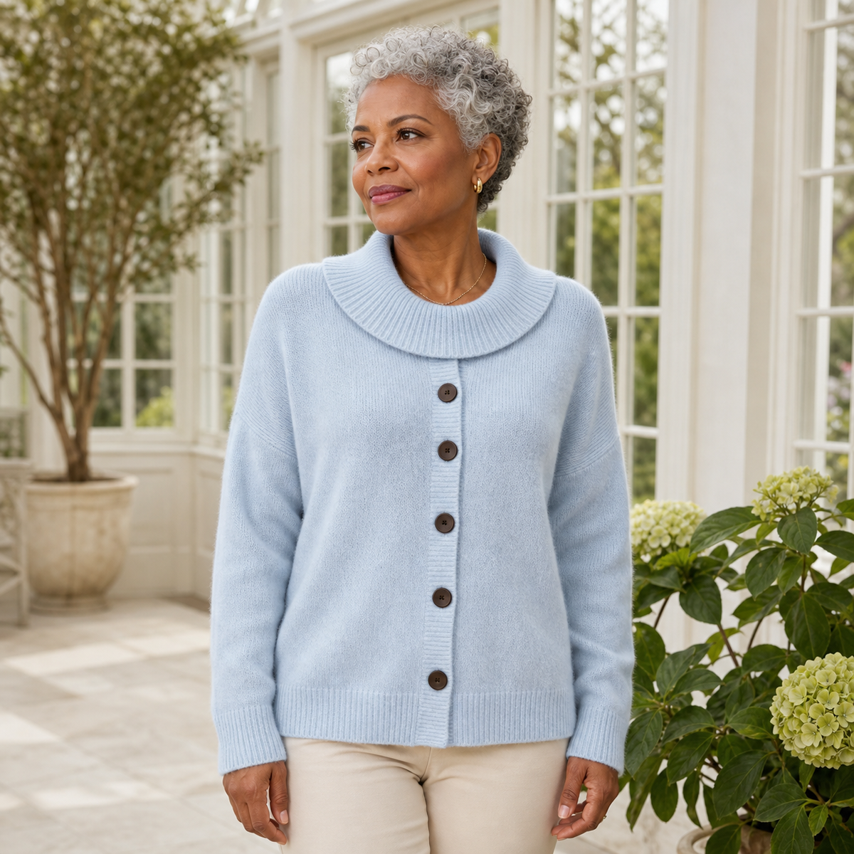 Women's Soft-Knit Shawl-Collar Button Cardigan
