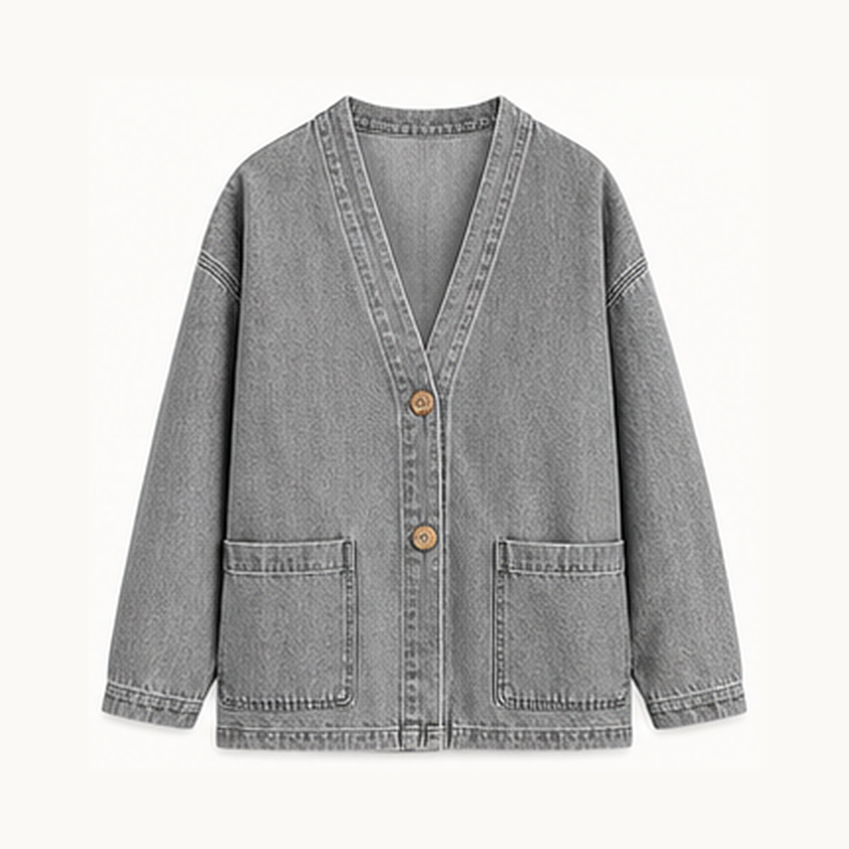 Women's Relaxed Denim-Look Button Cardigan Jacket