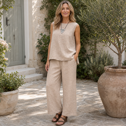 Women's Sleeveless Linen-Look Two-Piece Set