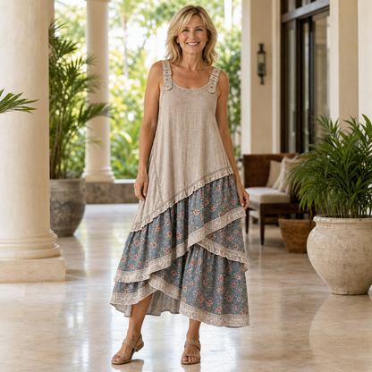 Women's Sleeveless Boho Patchwork Midi Dress