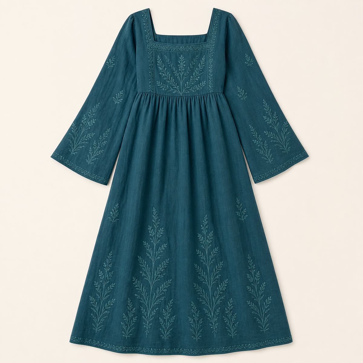 Women's Embroidered Square Neck Maxi Dress