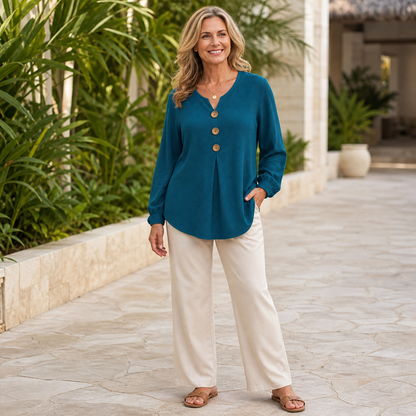 Women's Textured Button-Front Tunic Blouse