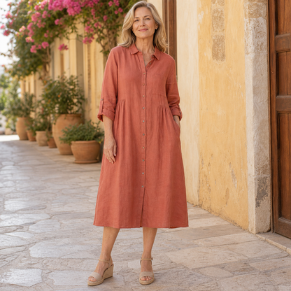 Women's Relaxed Button-Front Midi Shirt Dress