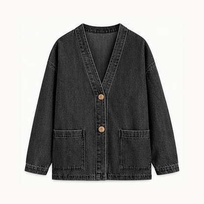 Women's Relaxed Denim-Look Button Cardigan Jacket