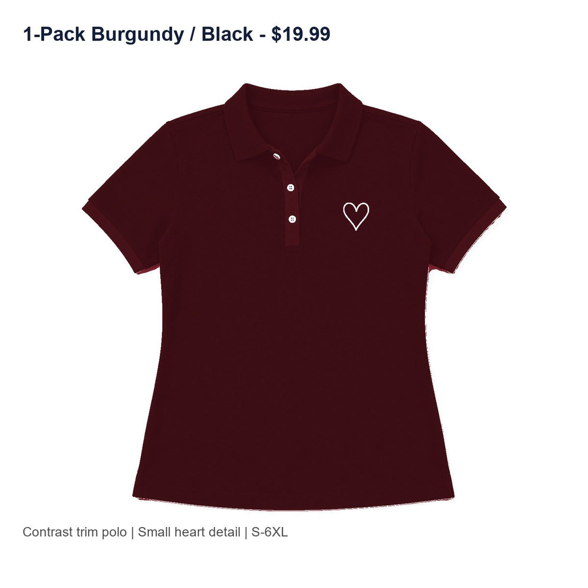 CLEARANCE SALE - Women's Contrast Trim Heart Polo Shirt - 14 Colors & Bundle Deals