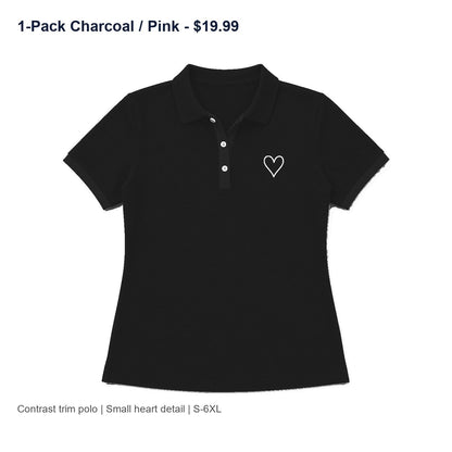 CLEARANCE SALE - Women's Contrast Trim Heart Polo Shirt - 14 Colors & Bundle Deals