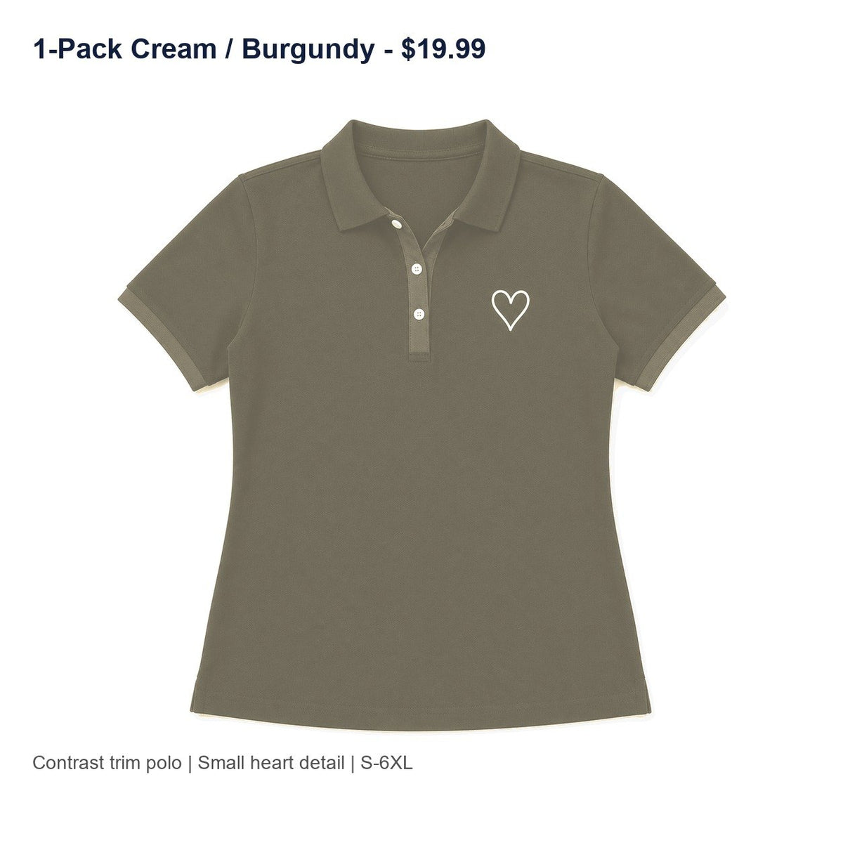 CLEARANCE SALE - Women's Contrast Trim Heart Polo Shirt - 14 Colors & Bundle Deals