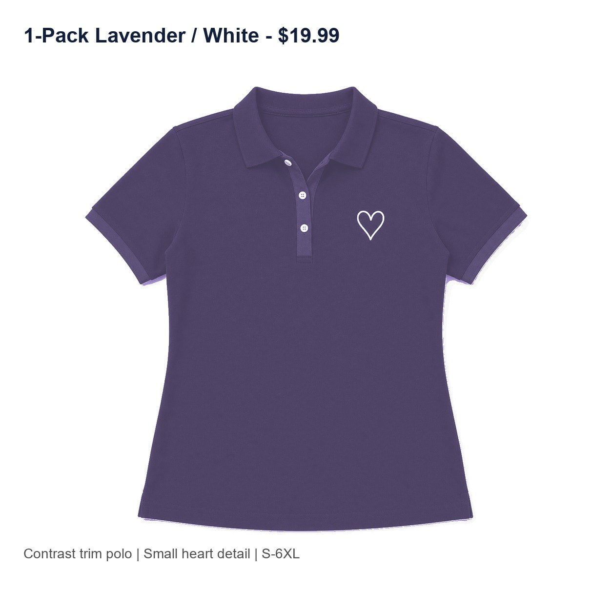 CLEARANCE SALE - Women's Contrast Trim Heart Polo Shirt - 14 Colors & Bundle Deals