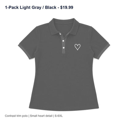 CLEARANCE SALE - Women's Contrast Trim Heart Polo Shirt - 14 Colors & Bundle Deals