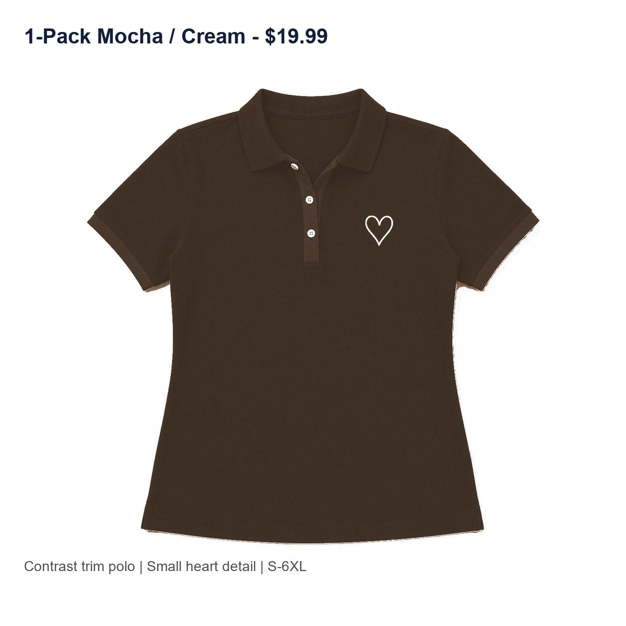 CLEARANCE SALE - Women's Contrast Trim Heart Polo Shirt - 14 Colors & Bundle Deals