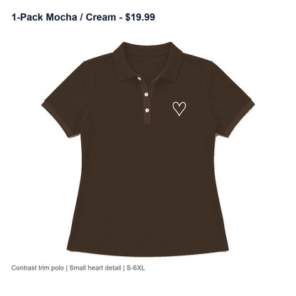 CLEARANCE SALE - Women's Contrast Trim Heart Polo Shirt - 14 Colors & Bundle Deals