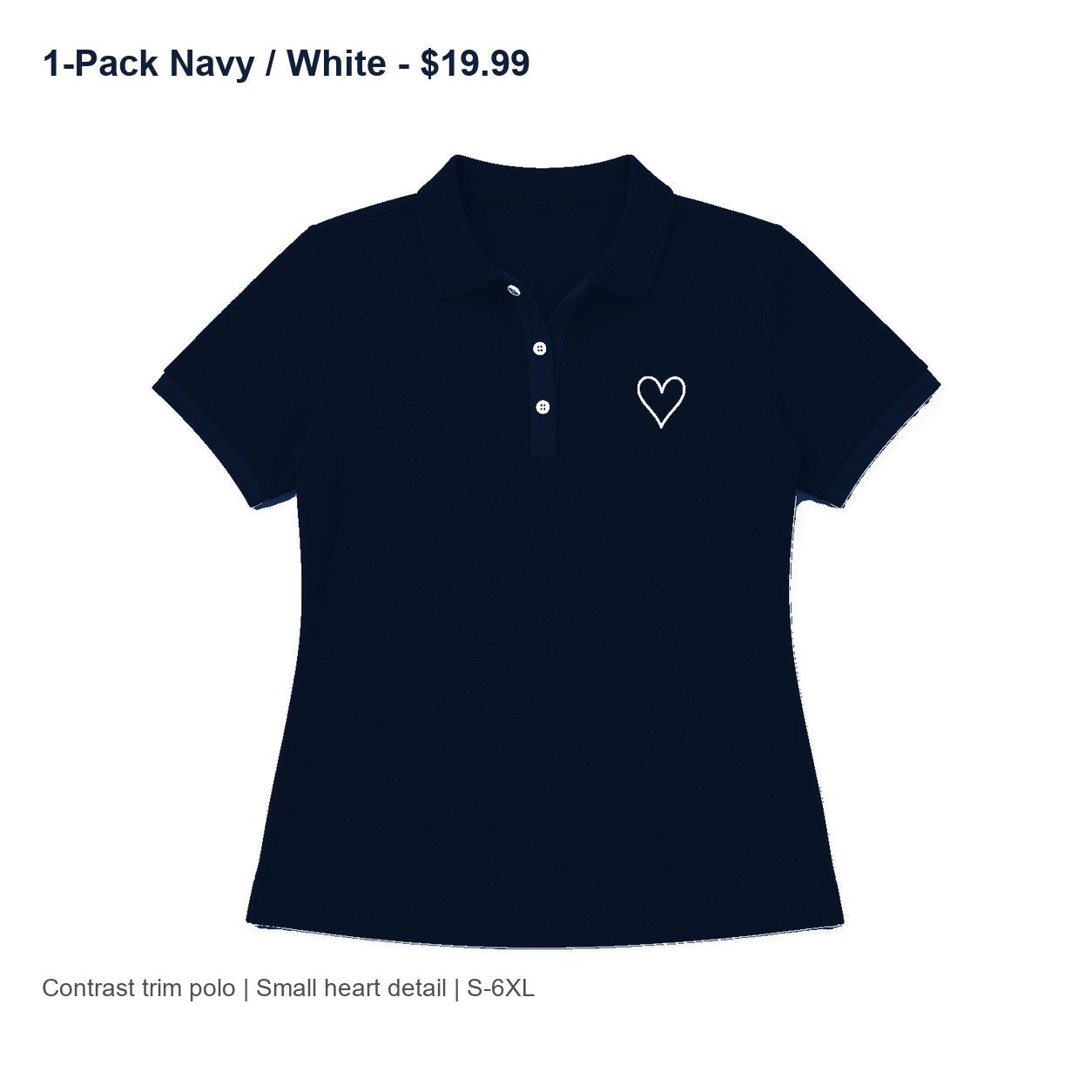 CLEARANCE SALE - Women's Contrast Trim Heart Polo Shirt - 14 Colors & Bundle Deals