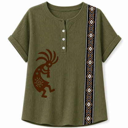CLEARANCE SALE - Women's Southwest Kokopelli Henley Top - 14 Colors & Bundle Deals