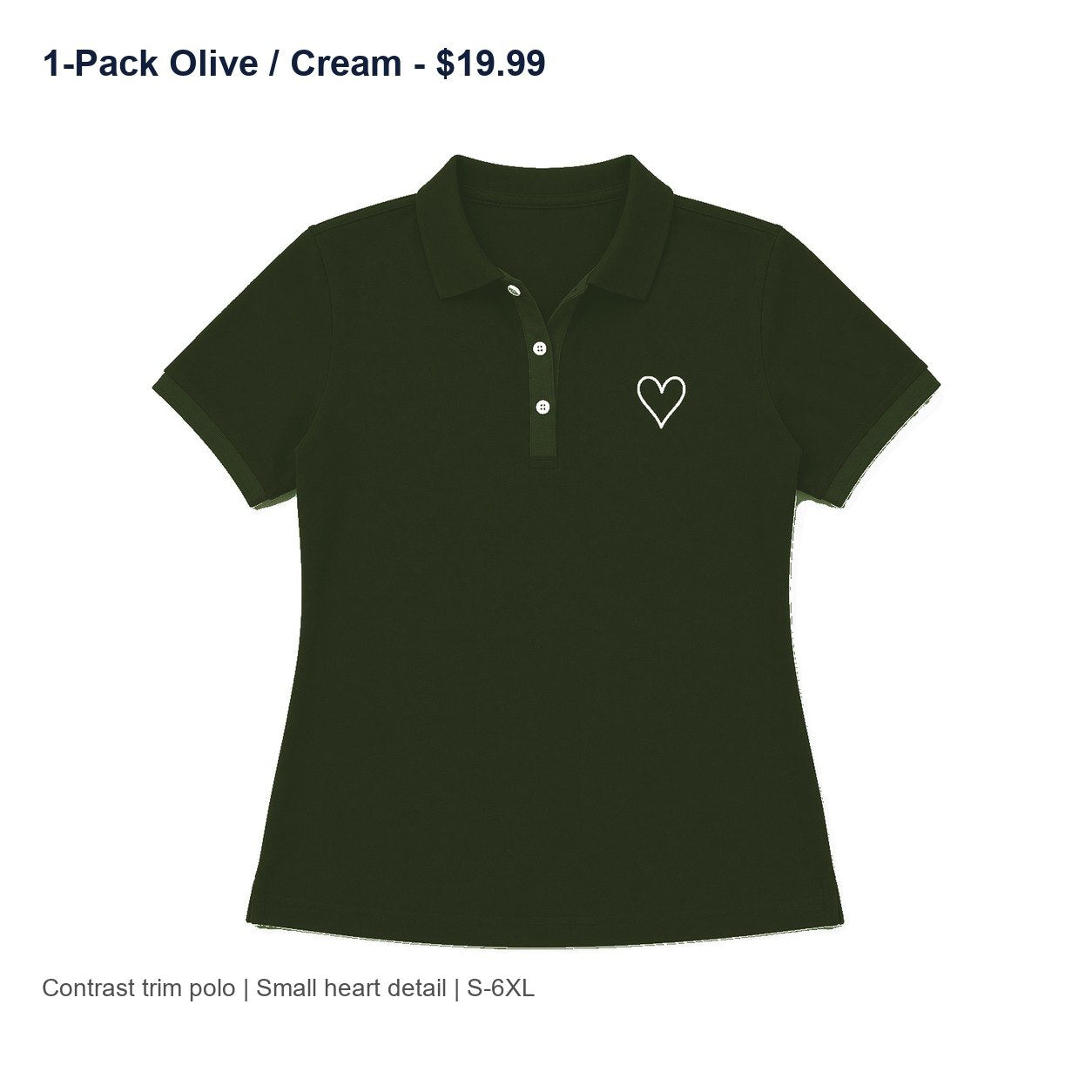 CLEARANCE SALE - Women's Contrast Trim Heart Polo Shirt - 14 Colors & Bundle Deals