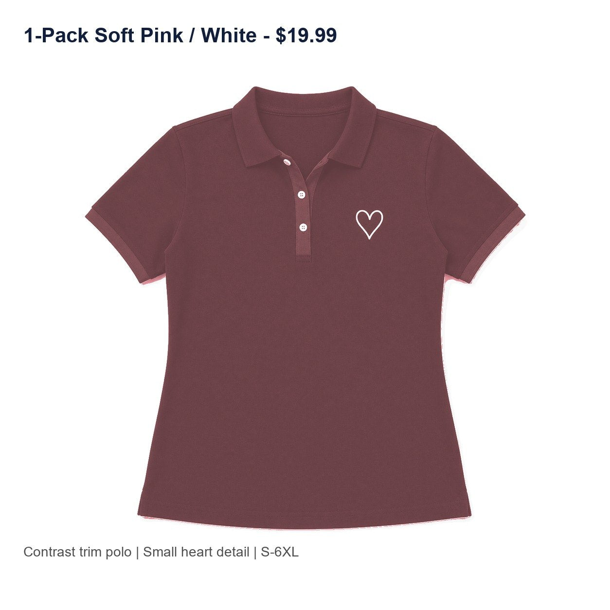 CLEARANCE SALE - Women's Contrast Trim Heart Polo Shirt - 14 Colors & Bundle Deals