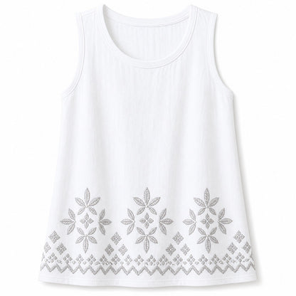CLEARANCE SALE - Women's Embroidered Border Sleeveless Tank Top - 14 Colors & Bundle Deals