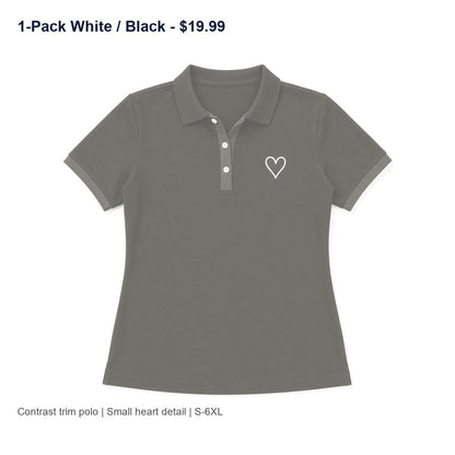 CLEARANCE SALE - Women's Contrast Trim Heart Polo Shirt - 14 Colors & Bundle Deals